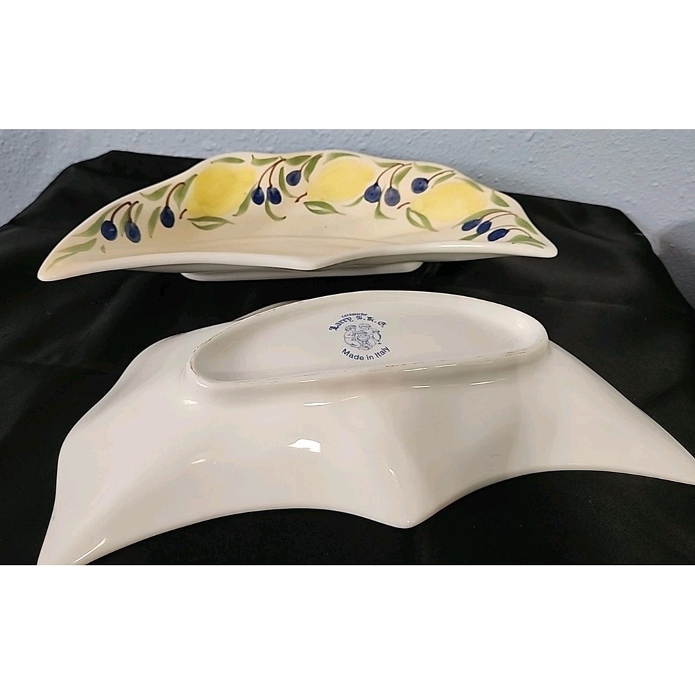 Set Of 2 Larry SKG Cermiche Pasta Serving Bowl Unique Hand Painted 12"X6"